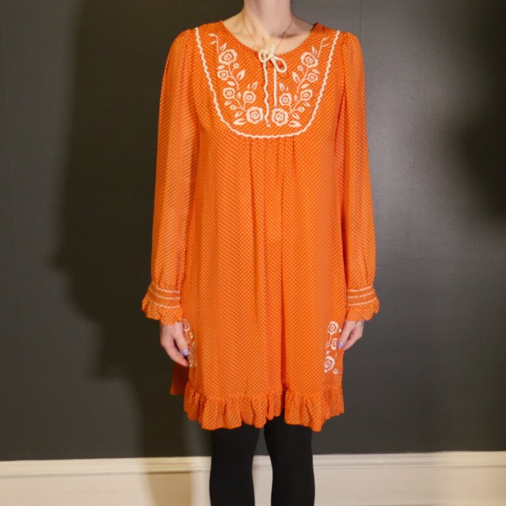 90s Babydoll CinemaClub orange polka dot dress